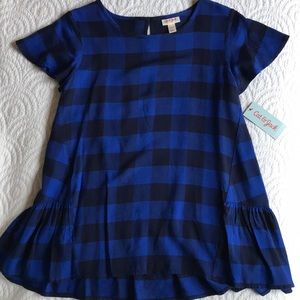 NWT Cat & Jack Blue and Black Plaid Blouse XL